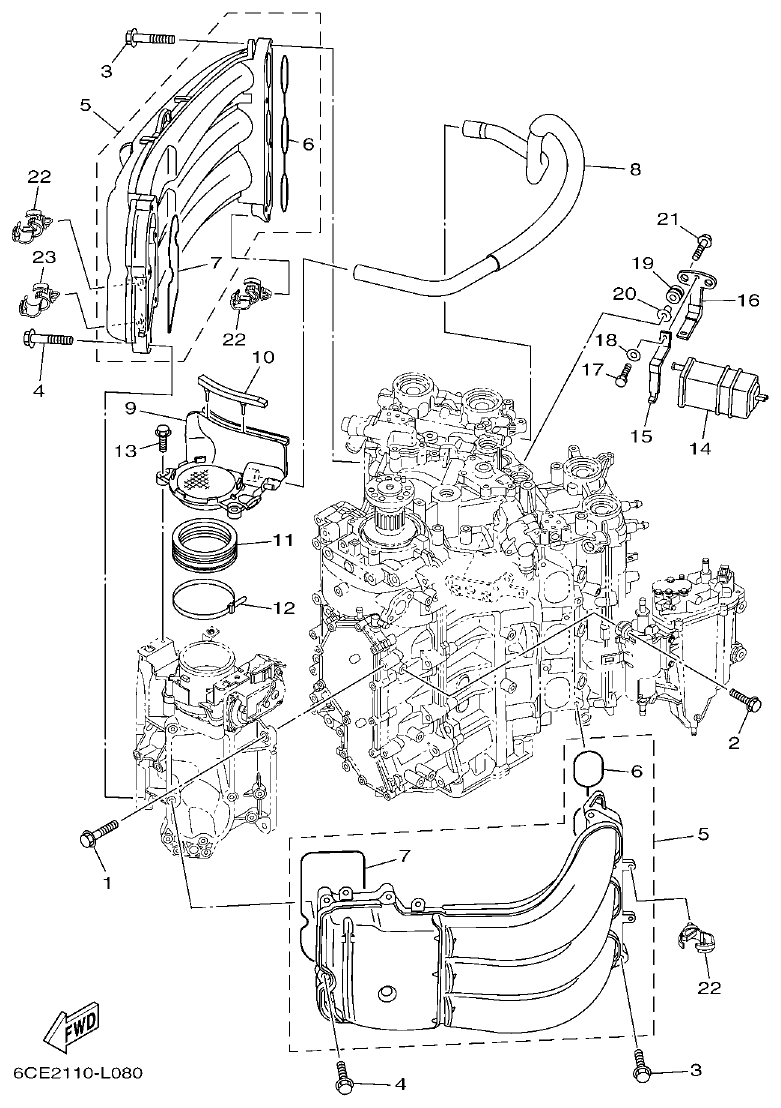 Yamaha F225FET, FL225FET INTAKE 1 parts diagram